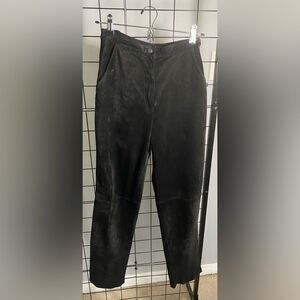 Alfani straight leg black suede leather pants EUC